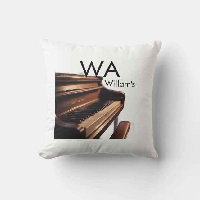 Brown wood piano table keys monogram name  throw pillow (Front)