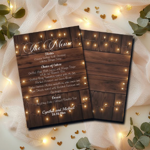 Brown Wood Rustic String Lights Wedding Menu