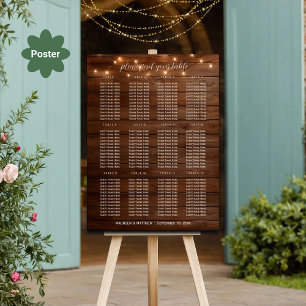 Brown Wood String Lights 12 Tables Wedding Seating Poster