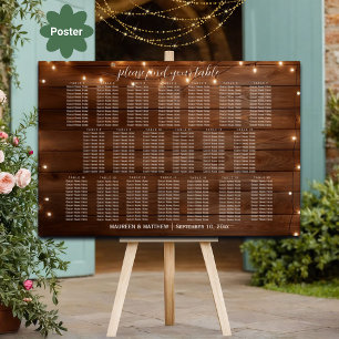 Brown Wood String Lights 20 Tables Wedding Seating Poster