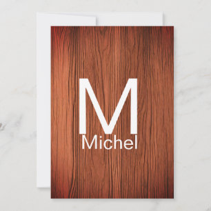 Brown wood texture lines add monogram letter name  invitation