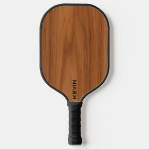Brown Wood Texture Monogram Pickleball Paddle