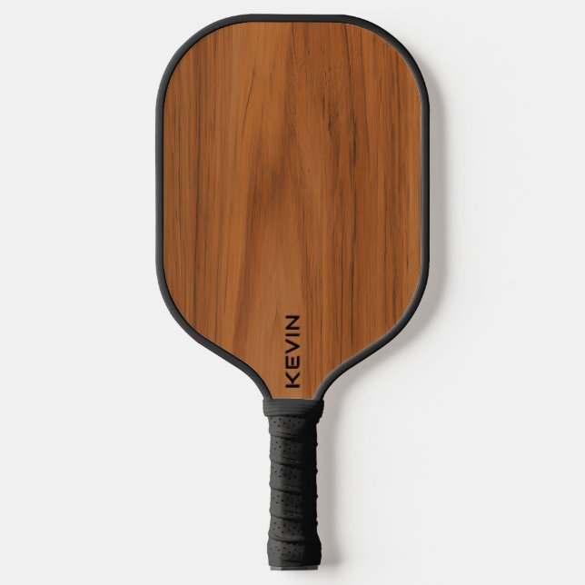 Brown Wood Texture Monogram  Pickleball Paddle (Front)