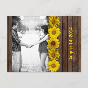 Brown Wood Yellow Sunflower Photo Save the Date Announcement Postcard