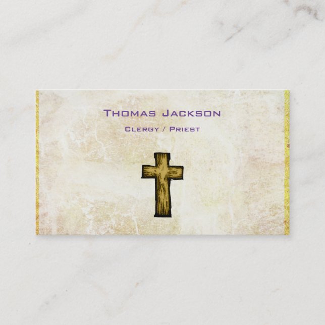 Brown Wooden Cross Christian Religious Business Card (Front)
