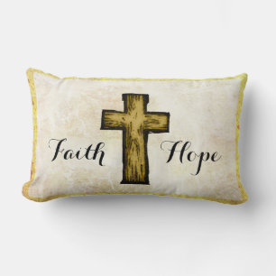 Brown Wooden Cross Symbol of Faith and Hope Lumbar Pillow