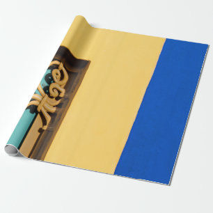 BROWN WOODEN DOOR WITH BRASS DOOR LEVER WRAPPING PAPER