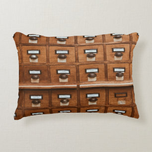 Brown wooden drawer accent pillow
