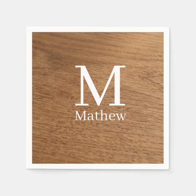 brown wooden frame rustic name monogram pattern si napkin (Front)