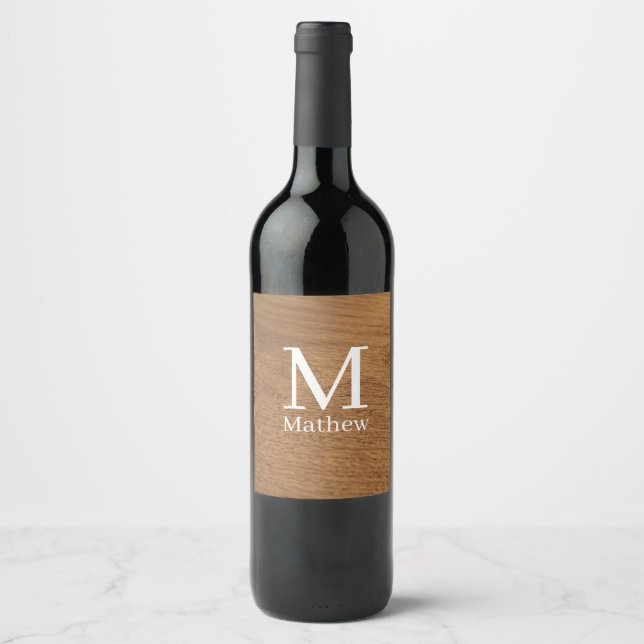 brown wooden frame rustic name monogram pattern si wine label (Front)