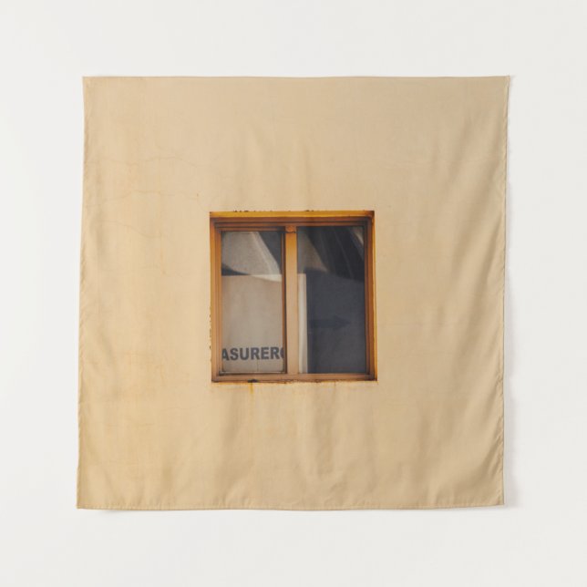 BROWN WOODEN FRAMED GLASS WINDOW TAPESTRY (Front)