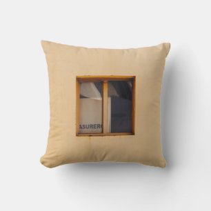 BROWN WOODEN FRAMED GLASS WINDOW THROW PILLOW