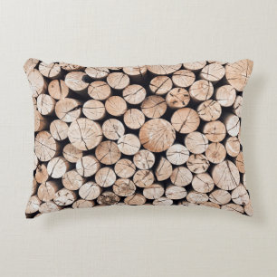 Brown wooden log lot accent pillow