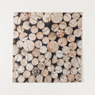 Brown wooden log lot tapestry