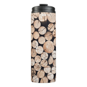 Brown wooden log lot thermal tumbler