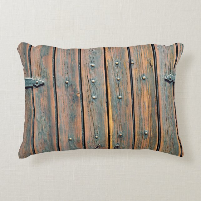 Brown wooden panel accent pillow (Front)