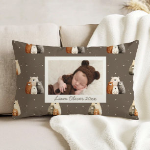 Brown Woodland Bears Pattern Custom Photo Nursery Accent Pillow