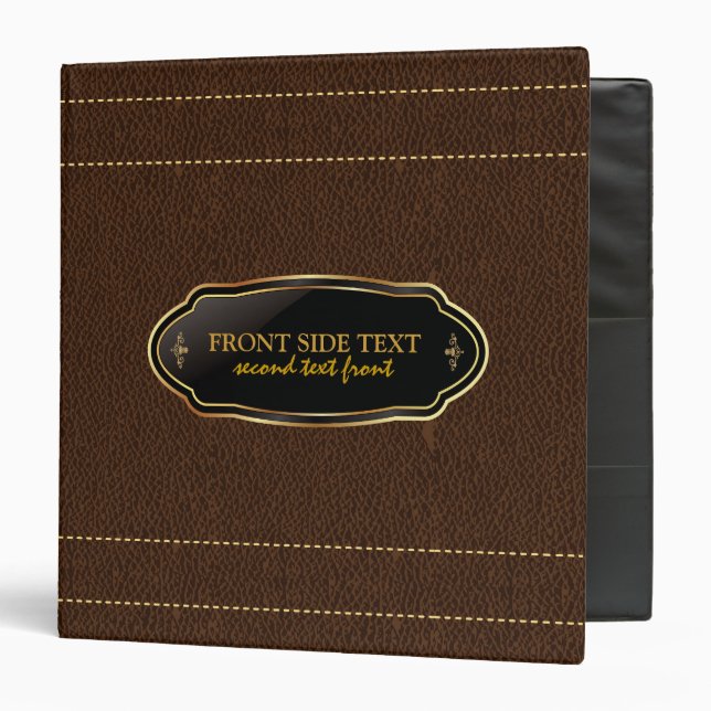 Brown Worn-Out Leather Gold & Stitches Accent Binder (Front/Inside)