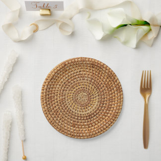 Brown Woven Basket Pattern Rustic Picnic Paper Plate