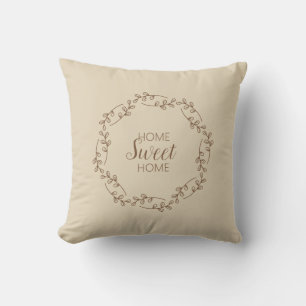 Brown Wreath Branches with Home Sweet Home Quote Throw Pillow