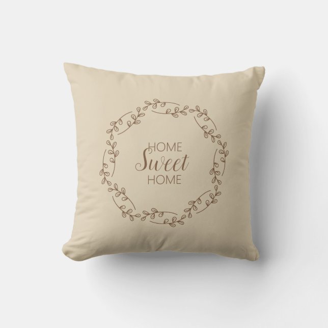 Brown Wreath Branches with Home Sweet Home Quote Throw Pillow (Front)