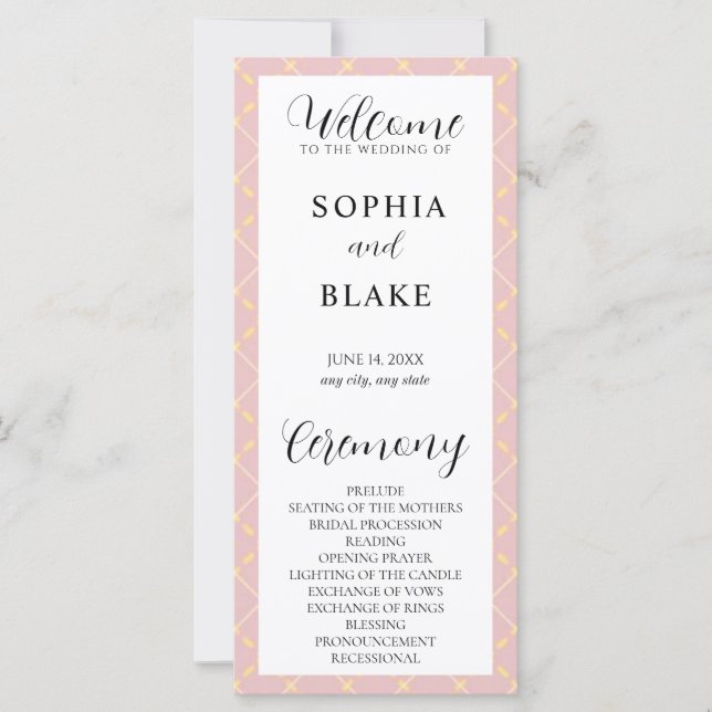 Brown, Yellow and White Plaid Wedding Program (Front)