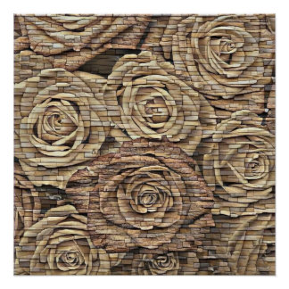Brown yellow beige roses stone wall modern drawing poster