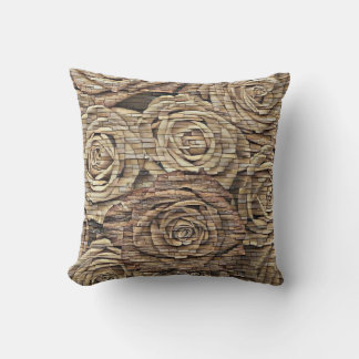 Brown yellow beige roses stone wall modern drawing throw pillow