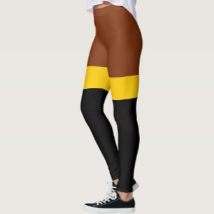 Brown Yellow Black Colour Block Style Design  Leggings
