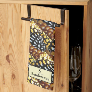 Brown, Yellow, Black Reeve's Pheasant Monogram Kitchen Towel