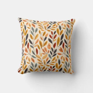 Brown Yellow Boho Leaves Throw Pillow