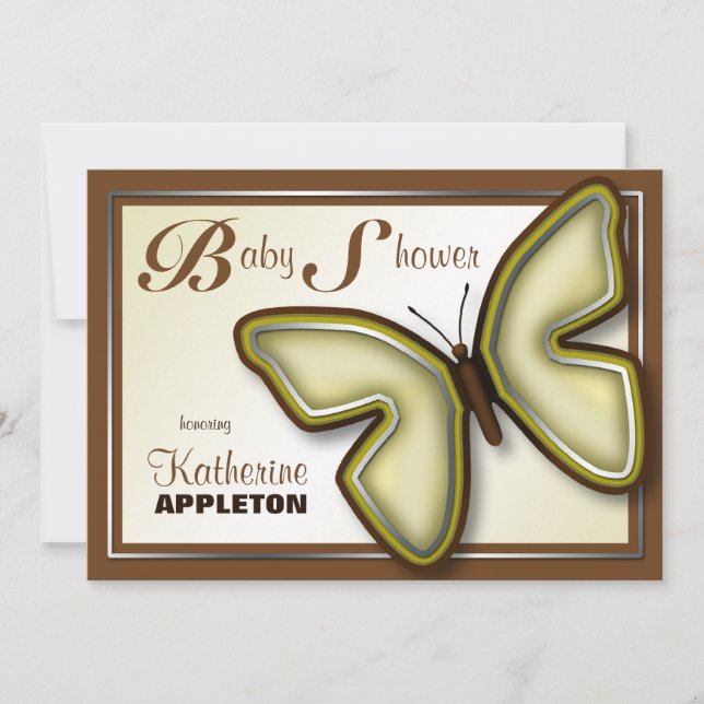 Brown & Yellow Butterfly Baby Shower Invitations (Front)