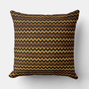 Brown Yellow Chevron Stripes Pattern Throw Pillow