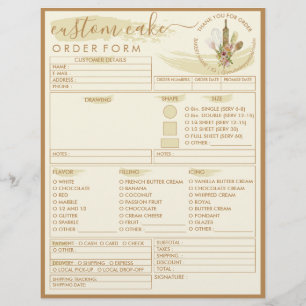 Brown Yellow Cream Bakery Cake Order Form Flyer