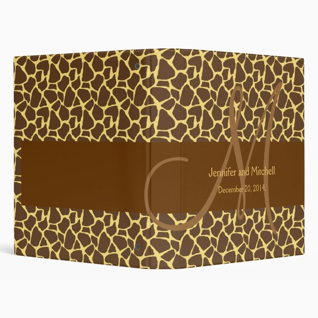 Brown Yellow Giraffe Print Wedding Planner Binder (Background)
