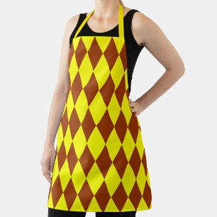 Brown Yellow Harlequin Checkered Design  Apron