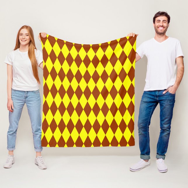Brown Yellow Harlequin Checkered Design  Fleece Blanket (Creator Uploaded)