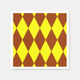 Brown Yellow Harlequin Checkered Design Napkin