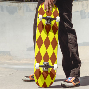 Brown Yellow Harlequin Checkered Design Skateboard