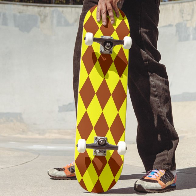 Brown Yellow Harlequin Checkered Design  Skateboard (Creator Uploaded)