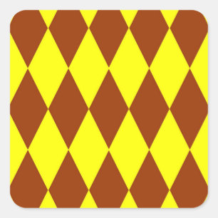 Brown Yellow Harlequin Checkered Design Square Sticker