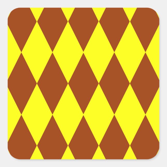 Brown Yellow Harlequin Checkered Design  Square Sticker (Front)