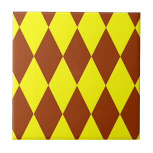 Brown Yellow Harlequin Checkered Design  Tile