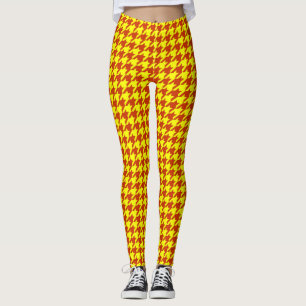 Brown Yellow Houndstooth Plaid Check Leggings