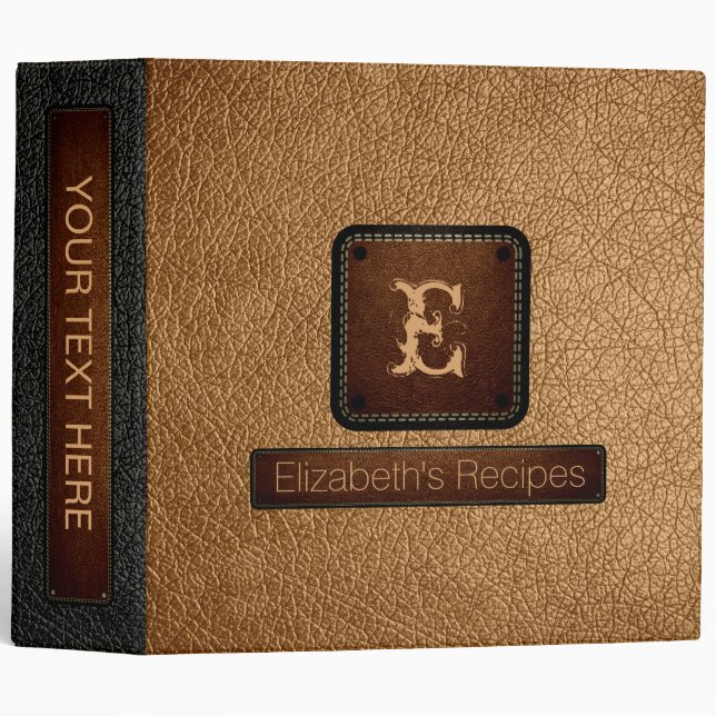 Brown Yellow Leather Elegant Monogram Binder (Front/Spine)