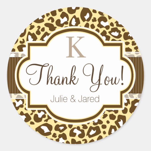 Brown, Yellow Leopard Animal Print Thank You Classic Round Sticker (Front)