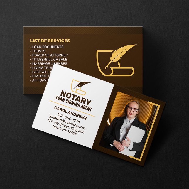 Brown & Yellow Notary Loan Signing Agent Photo Business Card (Creator Uploaded)