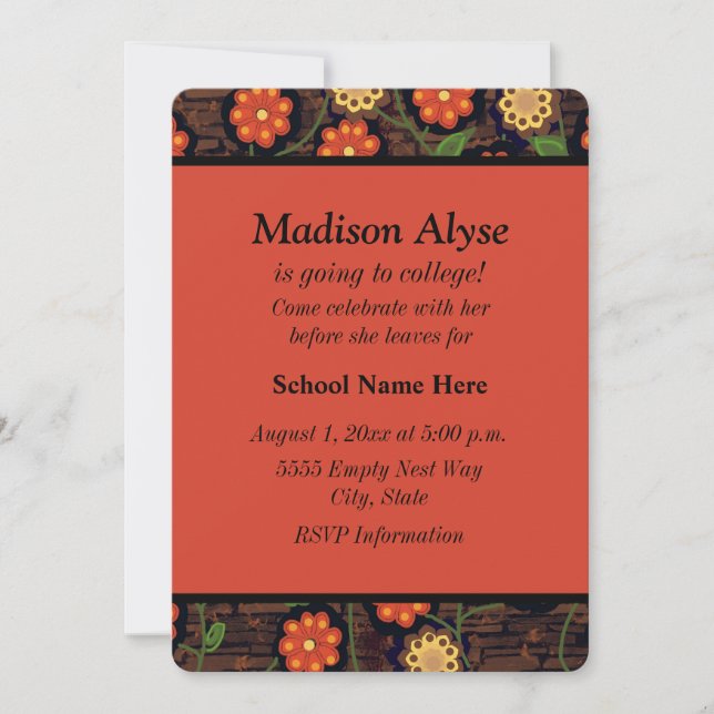 Brown Yellow Orange Floral "Off To College" Invite (Front)