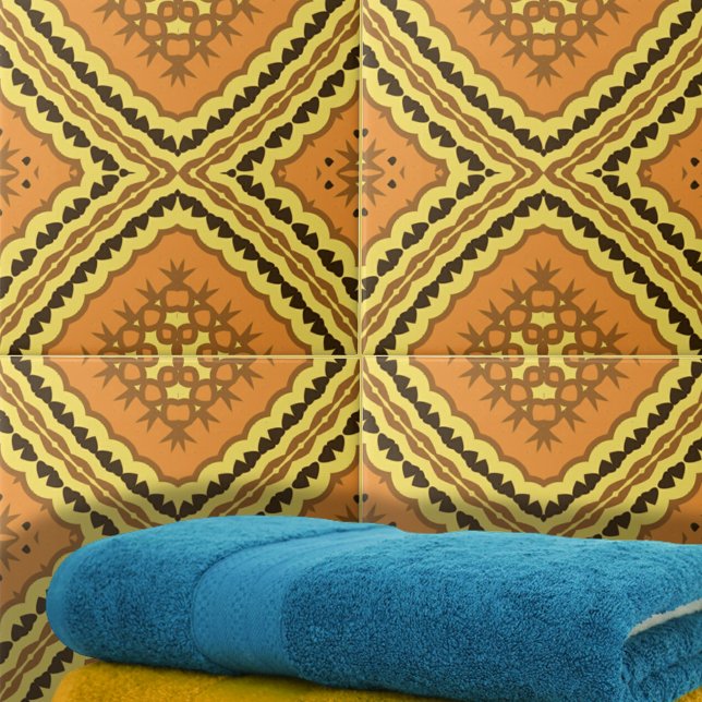 Brown Yellow Oriental Mosaic Geometric Pattern Tile (Creator Uploaded)