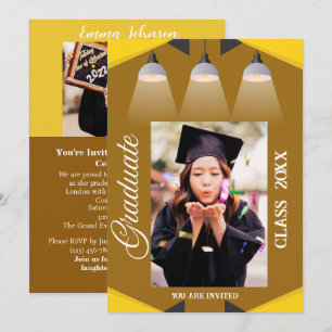 Brown & Yellow Spotlight College Graduation Grad Invitation